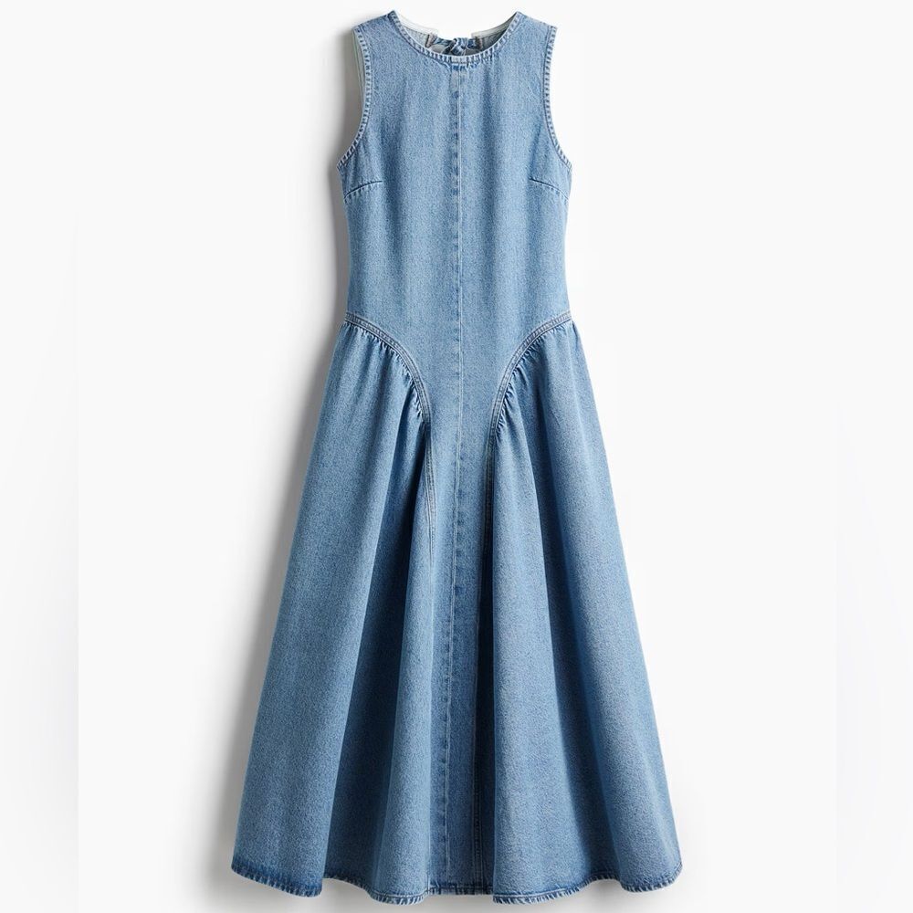 H&M Denim Open-Back Paneled Dress New - Picture 4 of 8